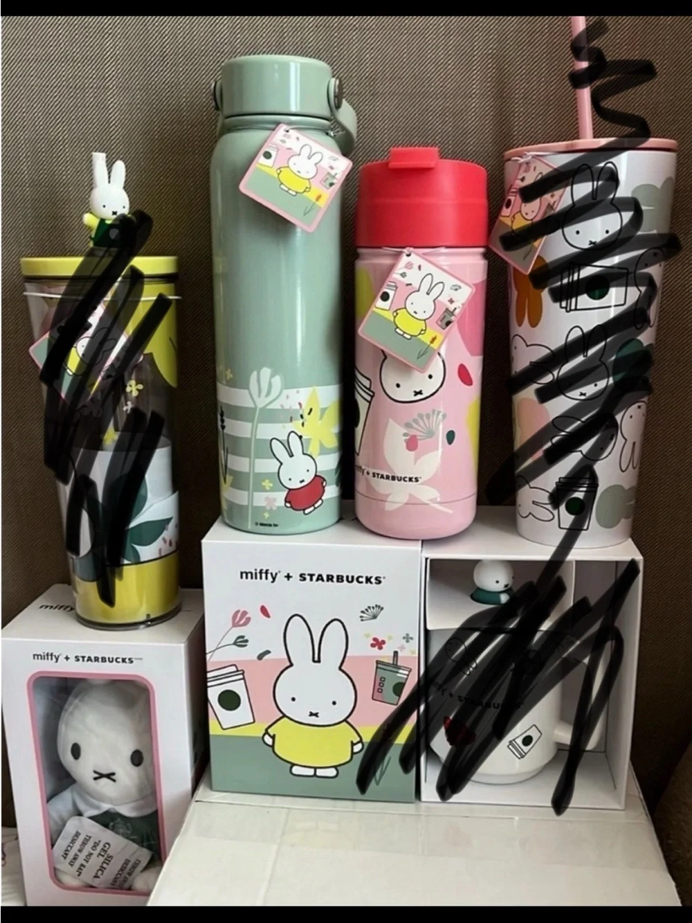 3 Starbucks x Miffy Coffee Drinkware Set, Tumblers, Mug, Plush, Water Bottles